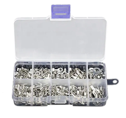 Комплект неизолированных латунных клемм (320 шт.): кольцевые, U‑образные (10 типов)