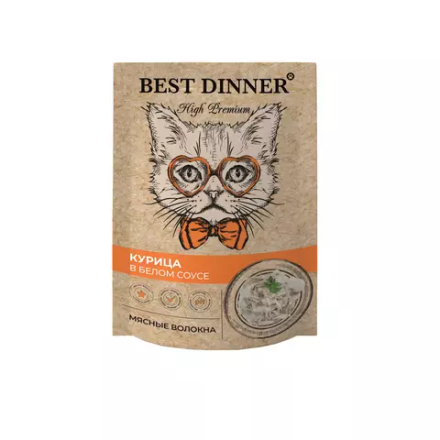 Паучи Best Dinner High Premium Курица в белом соусе/волокна филе грудки для взр.кошек- 85 гр