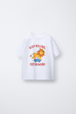 ZARA ФУТБОЛКА С АНИМАЛИСТИЧЕСКИМ ПРИНТОМ, БЕЛЫЙ