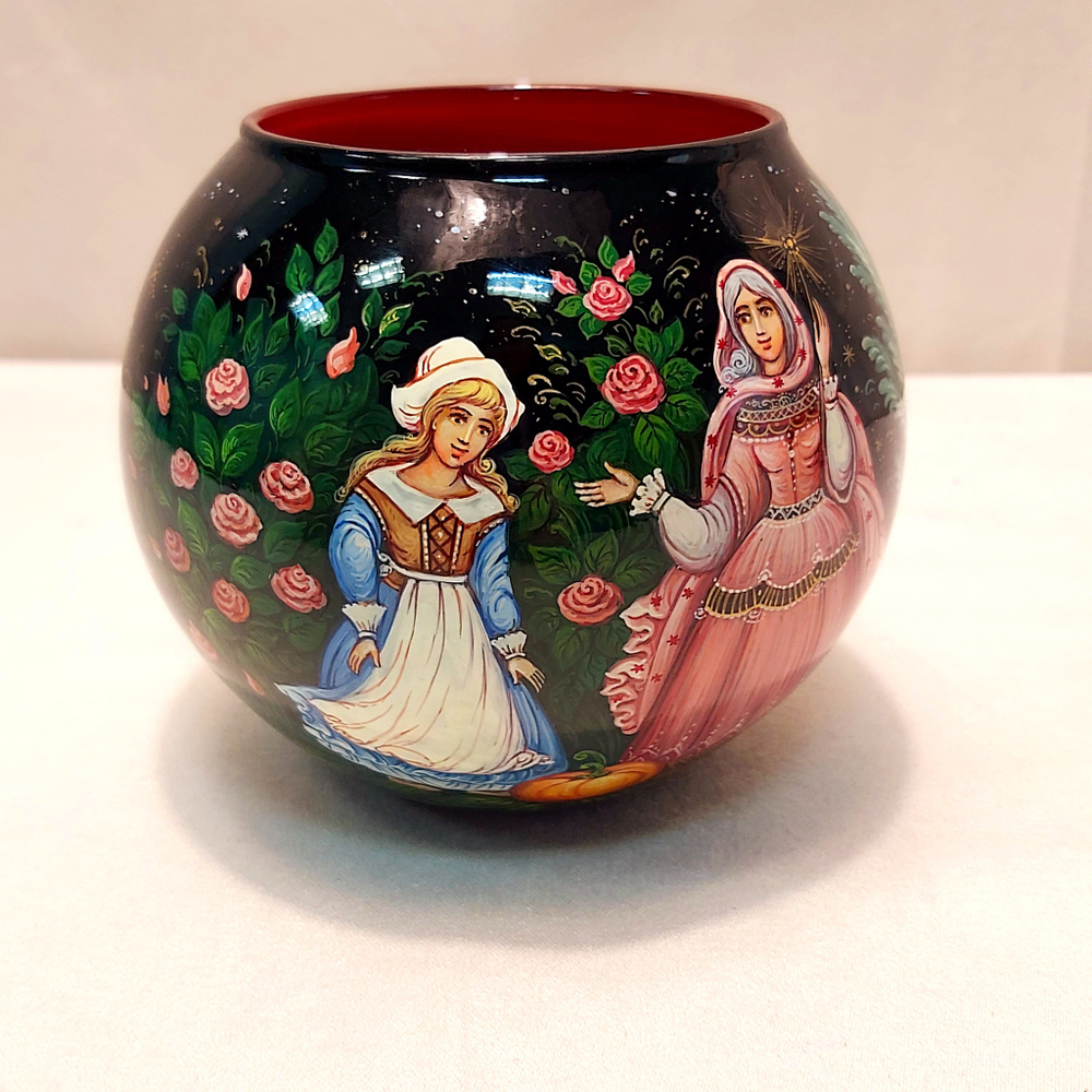 Вазочка с ручной росписью Палех "Золушка"