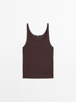 Massimo Dutti Топ из 100% хлопка в рубчик, бордово-красный