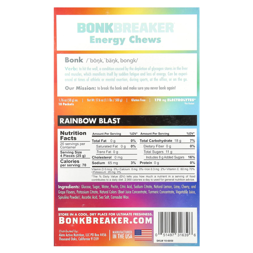 Bonk Breaker, Energy Chews, Rainbow Blast, 10 пакетиков по 50 г (1,76 унции)