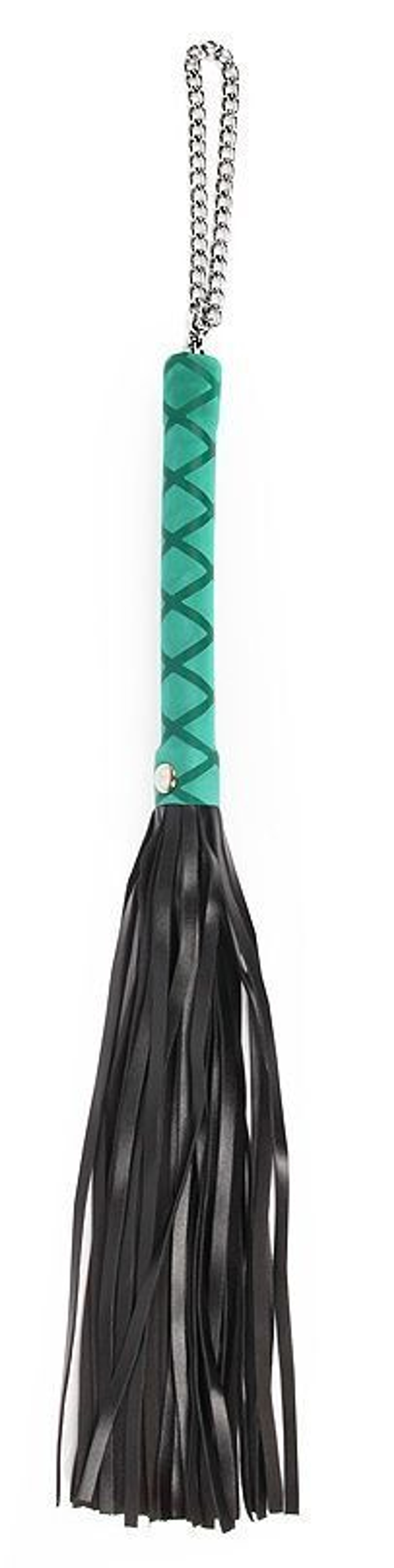 Черная многохвостая плеть-флоггер с голубой ручкой - 40 см. (Цвет: черный с голубым)