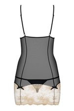 Черный пеньюар с бежевым кружевом Bisquella LXL (46-48) (Цвет: бежевый с черным)