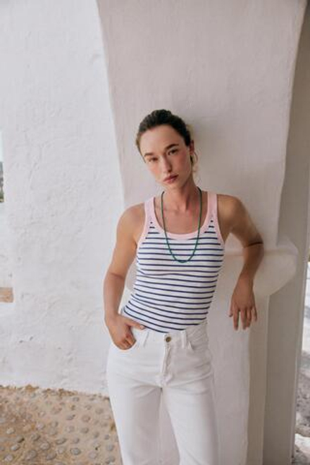 ZARA ТОП В РУБЧИК БЕЗ РУКАВОВ, ПАСТЕЛЬНО-РОЗОВЫЙ