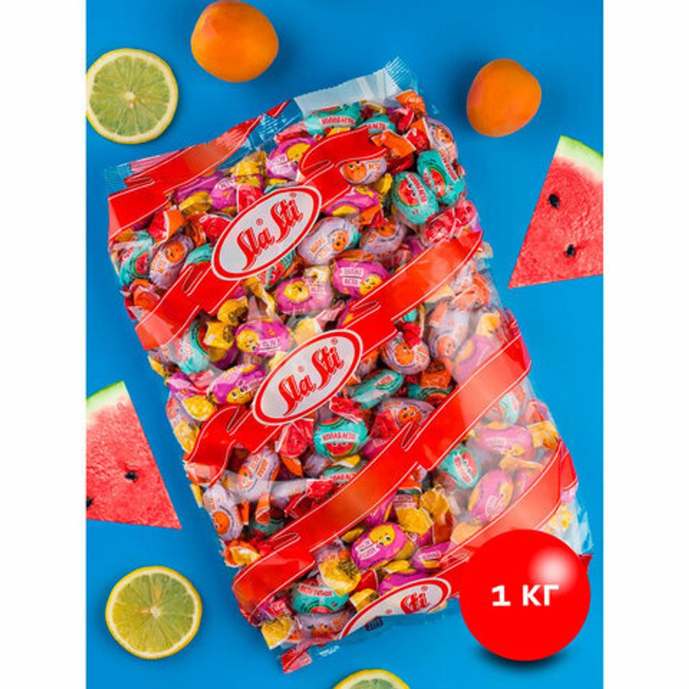 Карамель SLASTI "Капля лета" ассорти вкусов (абрикос, арбуз, лимон) с джемовой начинкой, 1000 г