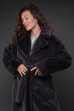 Эко-шуба норка | Английский воротник | Спущенный рукав | Мини | Дарк Тауп