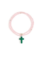 Колье "Stone Cross" из розового кварца c малахитом