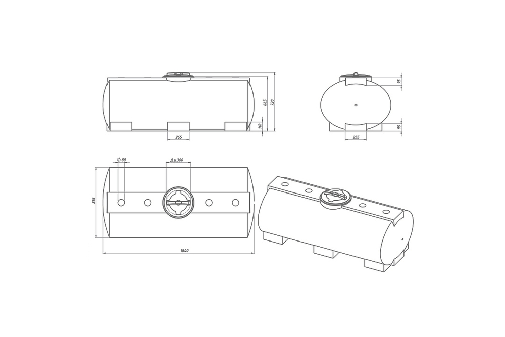 Ёмкость пластиковая пищевая ЭкоПром ЭВГ 750 л. горизонтальная (86x184x71см;черный) - арт.555403