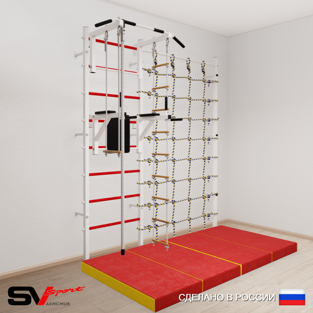 Шведская стенка Sv Sport усиленная 67740 (Турник стандарт/Брусья/Канат/Лестница/Трапеция/Мат 2м/Канатный лаз)