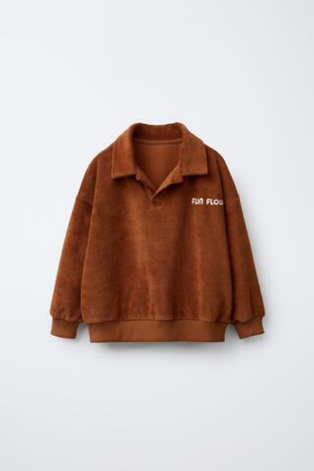 ZARA ТОЛСТОВКА ПОЛО ИЗ МАХРОВОЙ ТКАНИ, КОРИЧНЕВЫЙ