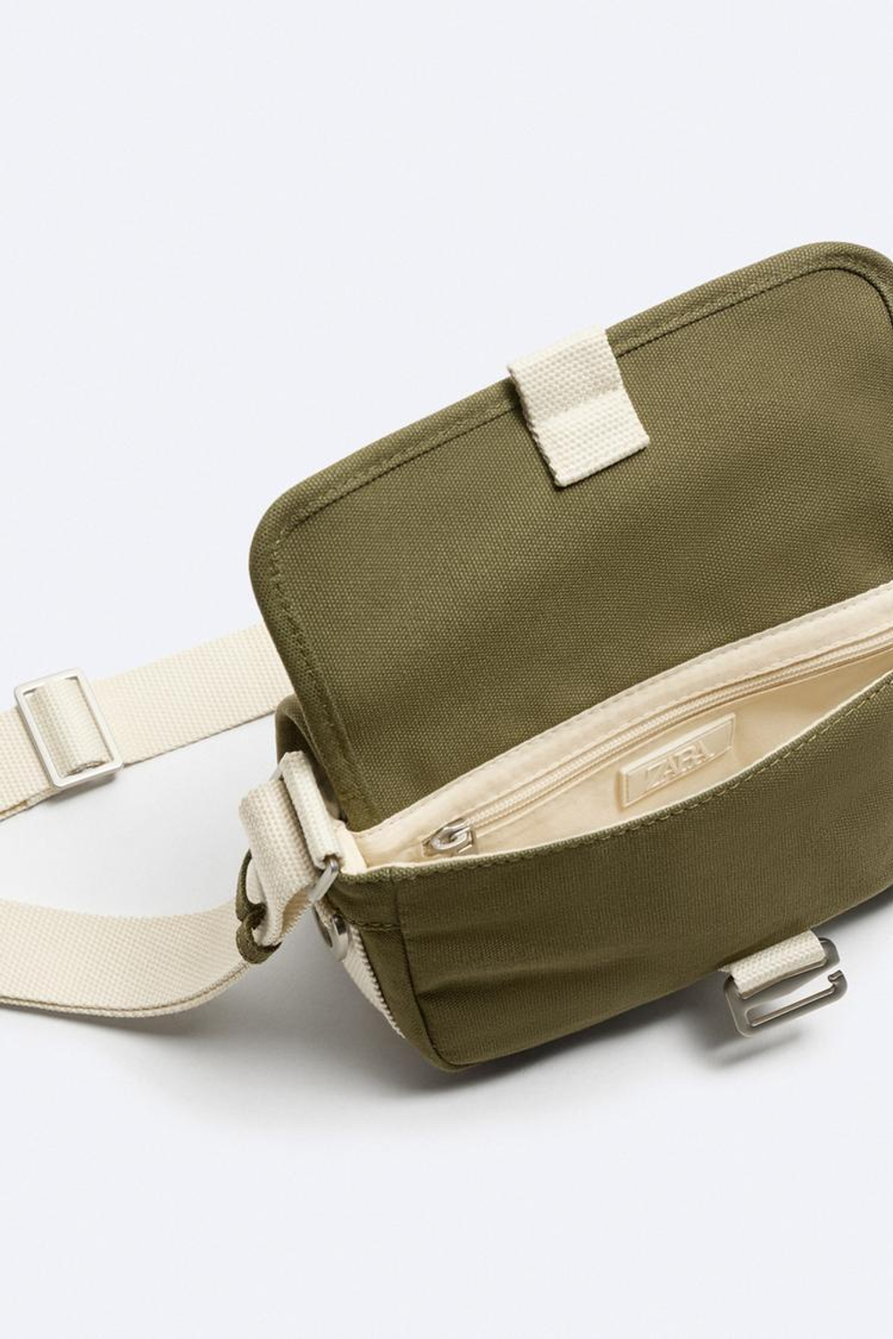 ZARA ХОЛЩОВАЯ СУМКА С ПРЯЖКОЙ, ХАКИ