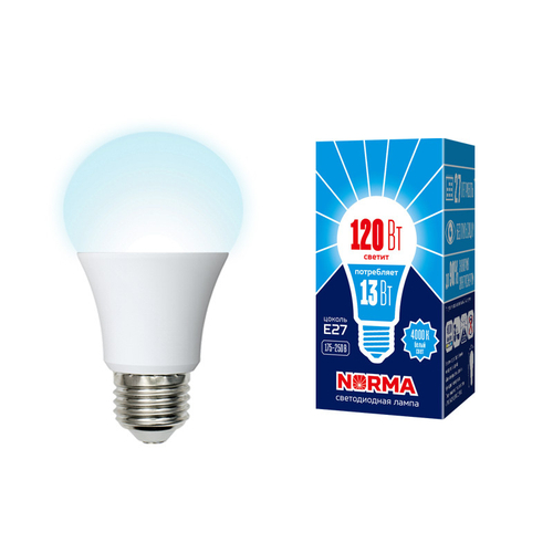 LED-A60-13W/NW/E27/FR/NR Лампа светодиодная. Форма A, матовая. Серия Norma. Белый свет (4000K). Картон. ТМ Volpe
