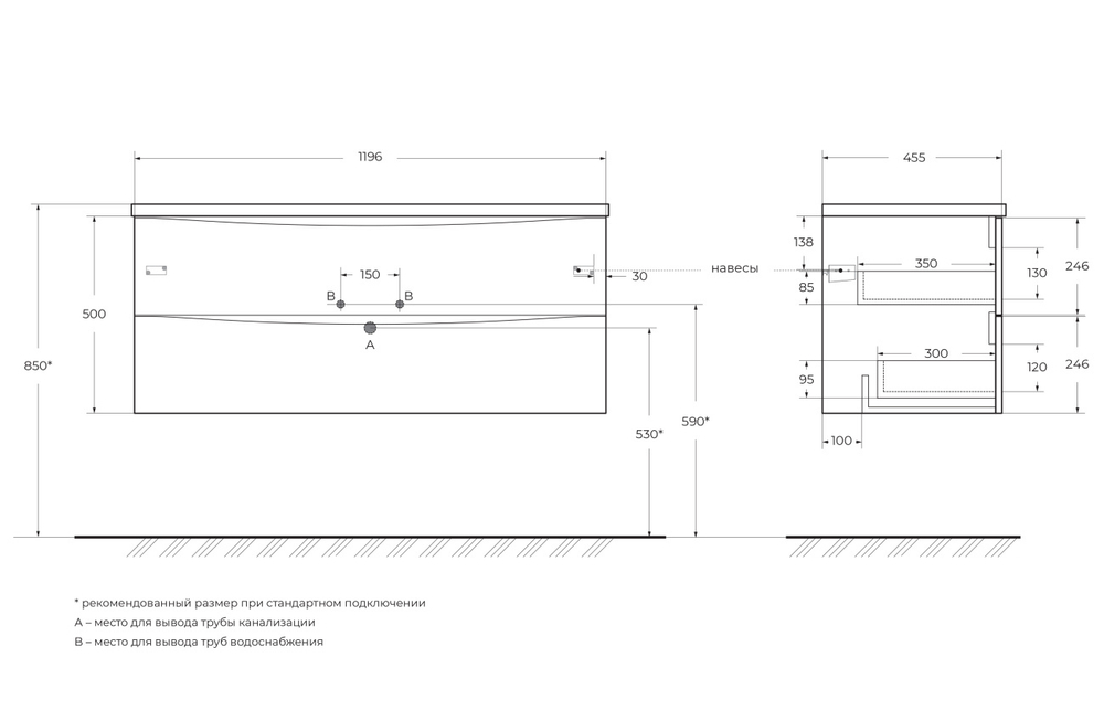 Тумба с раковиной подвесная BelBagno MARINO-CER-N-1200-2C-SO-BL-P Bianco Lucido, раковина белая BB-8099-120
