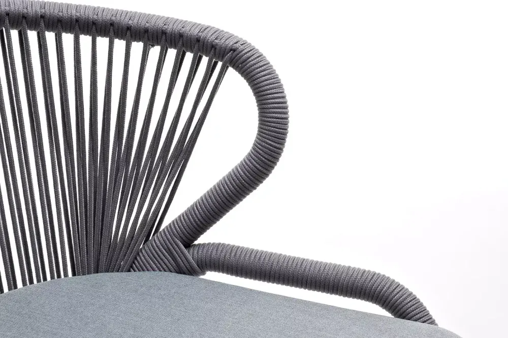 "Милан" стул плетеный из роупа, каркас алюминий белый шагрень, роуп светло-серый круглый, ткань светло-серая