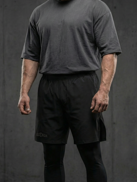 Шорты тренировочные двойные LEGENDA Gym Tigh черные