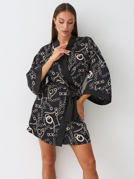 Халат шёлковый короткий принт цепи