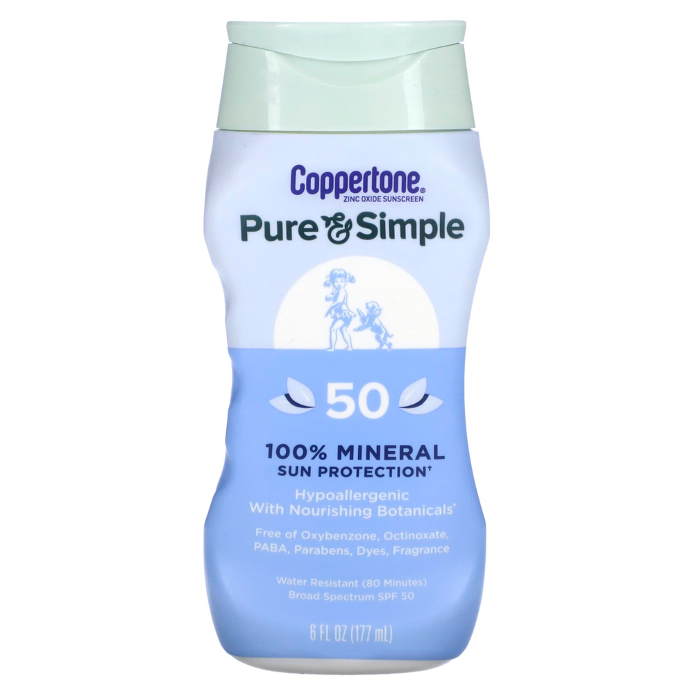 Coppertone, Pure & Simple, 100% минеральная защита от солнца, SPF 50, 177 мл (6 жидк. унц.)