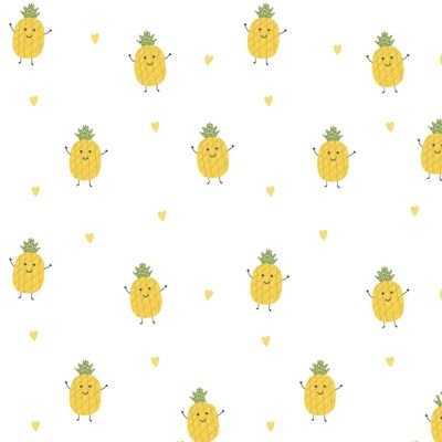 Ананасы на белом фоне. Милые фрукты. Детский принт.