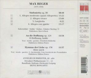 Annelies Burmeister, Heinz Bongartz, Dresdner Philharmonie, Runfunk-Sinfonie-Orchester Leipzig / Max Reger: Sinfonietta Op. 90 An Die Hoffnung Op. 124 - Hymnus Der Liebe Op. 136 (CD)