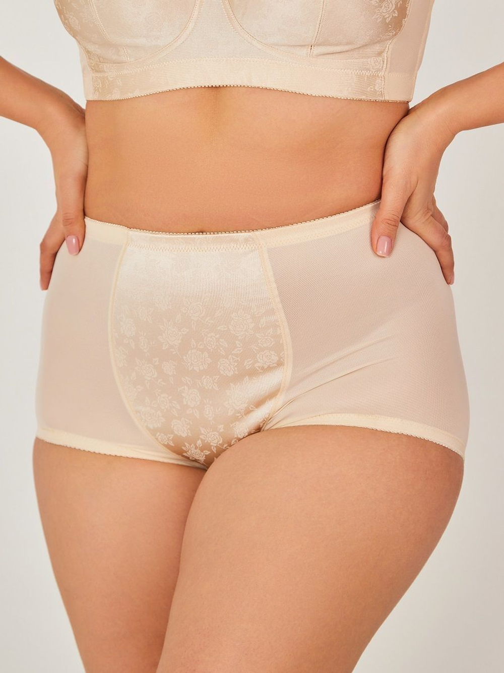 Высокие утягивающие трусики с атласной вставкой (Размер: 2X) (Цвет: кремовый)
