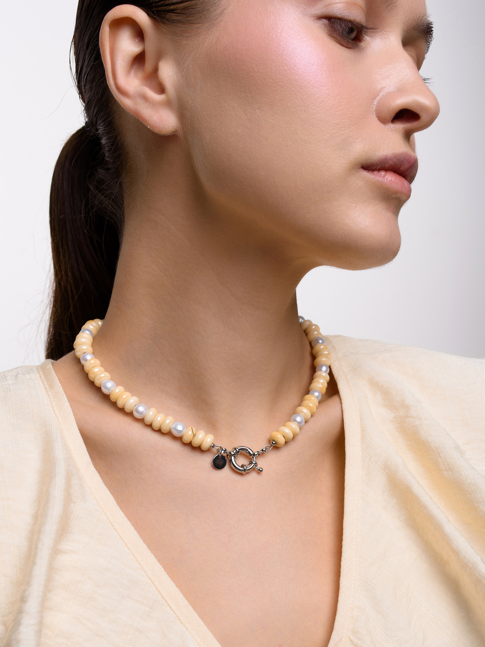 Колье "Pearl flat yellow" Silver