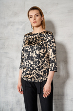 22478 Блузка женская (бежево-черный принт)