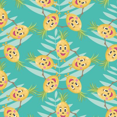 Веселые летние ананасы держатся за руку