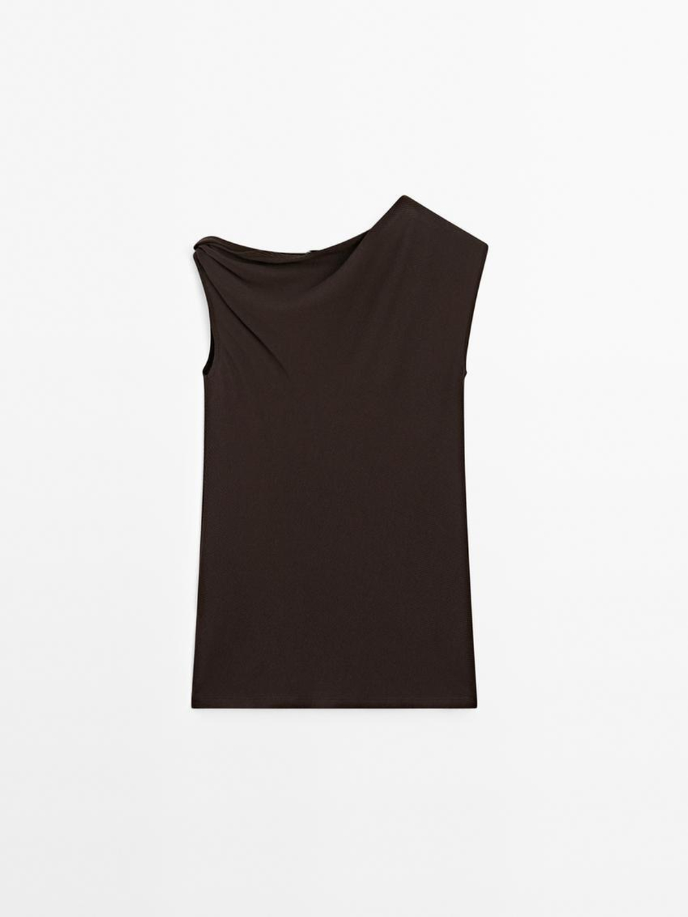 Massimo Dutti Топ асимметричного кроя с узлом, коричневый