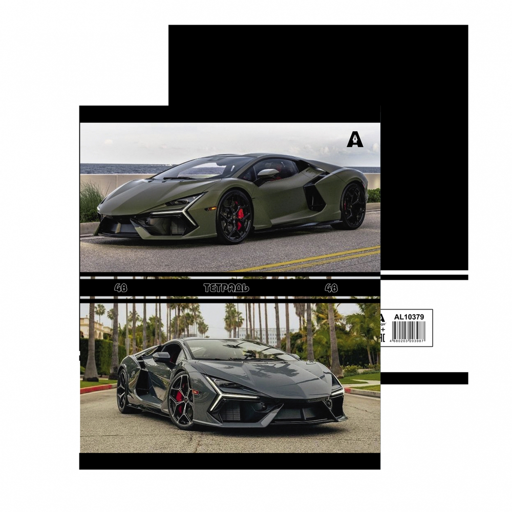 Тетрадь 48л., А5, клетка, Alingar "Авто в городе", скрепка, мелованый картон ( стандарт), блок офсет, 5 дизайнов в пленке т/у