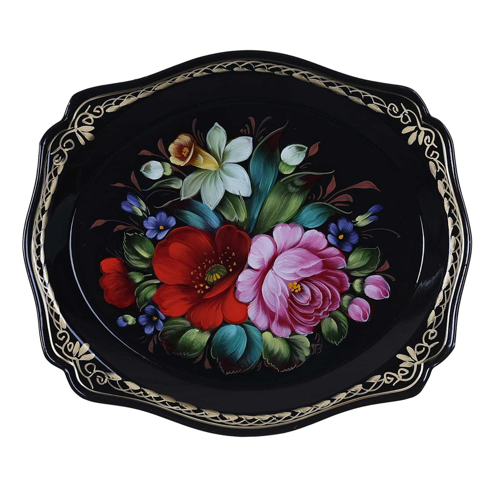 Жостовский поднос декоративный, размер 20х17 см (A3), металлический