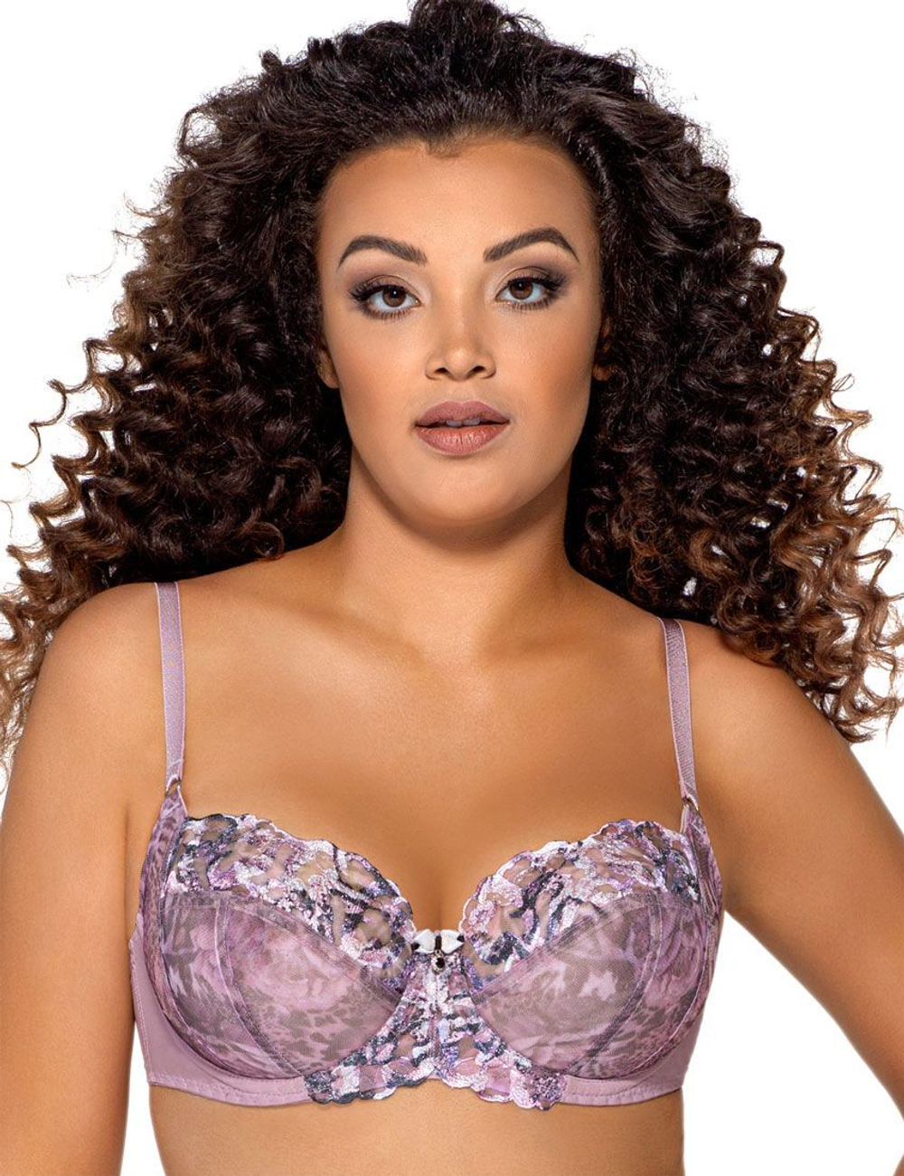 Бюстгальтер с чашками с цветочным принтом и вышивкой люрексом (Размер: 95D) (Цвет: сиреневый)