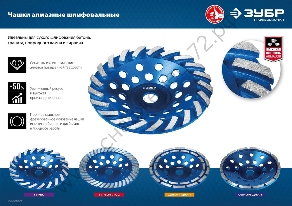 ЗУБР d 180 мм, Однорядная алмазная шлифовальная чашка, Профессионал (33373-180)