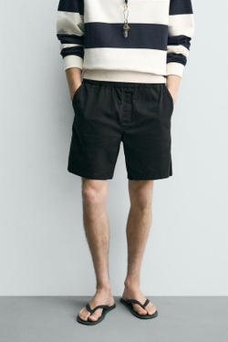 ZARA ШОРТЫ ИЗ ТВИЛА RELAXED FIT, ЧЕРНЫЙ