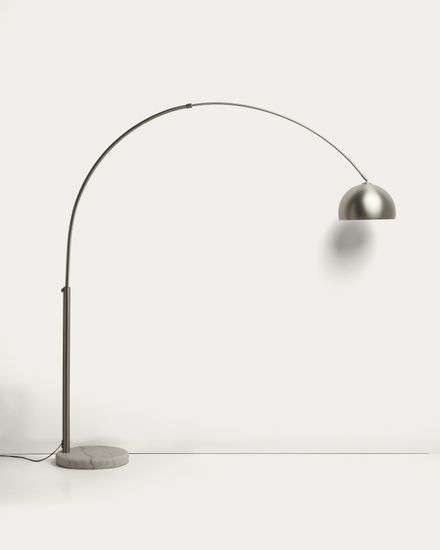 Напольная лампа Madali из стали с матовой серебристой отделкой и белым мрамором