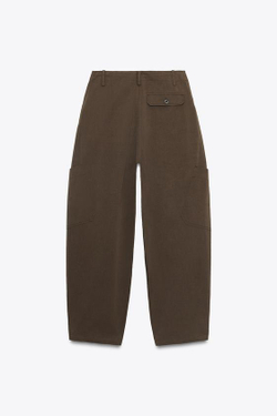 ZARA БРЮКИ-БАЛЛОНЫ КАРГО, КОРИЧНЕВЫЙ