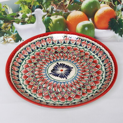 Ляган плоский 38см красный Риштанская Керамика