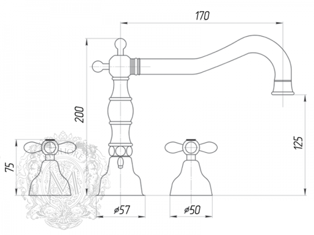 Смеситель для раковины на 3 отв. Migliore Princeton Plus ML.PRP-8012 схема