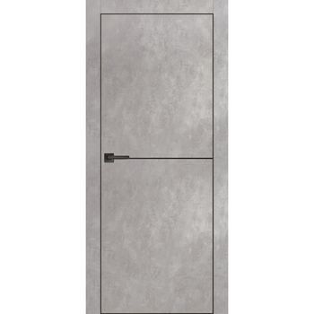 Межкомнатная дверь экошпон Profilo Porte PX-19 серый бетон с чёрной алюминиевой кромкой с 4-х сторон