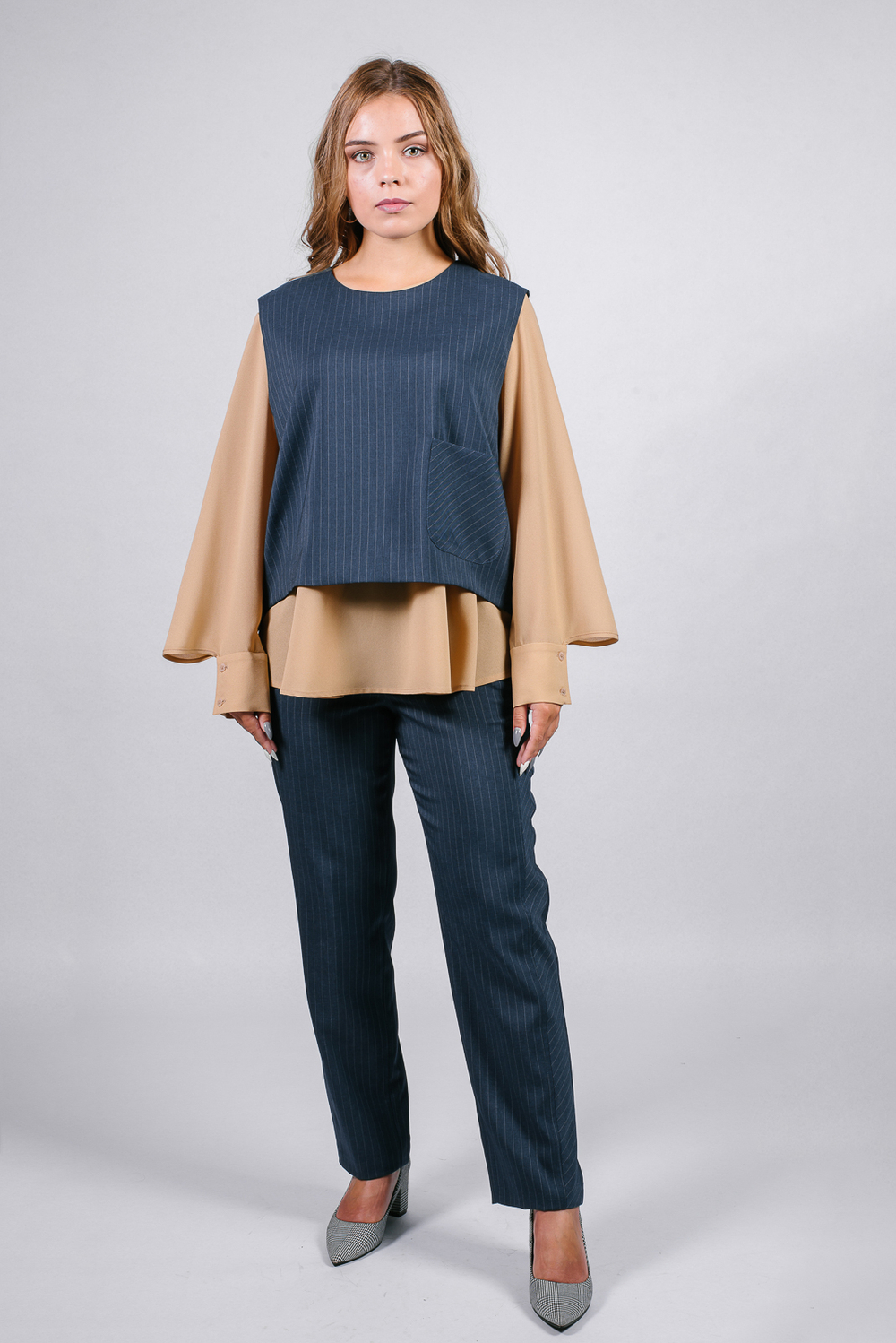 Укороченный жилет 2955ВП, Серо-голубой #87СГ062955ВП