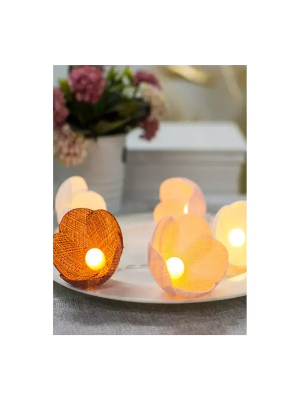 Гирлянда светодиодная Цветы красный 10LED ткань тепл. бел.