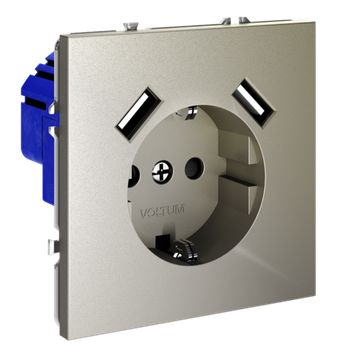 Розетка встраиваемая VOLTUM S70 с заземлением и защитными шторками, 16А, с USB, A+A, (шелк)