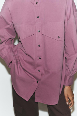ZARA РУБАШКА ОВЕРСАЙЗ С ВОРОТНИКОМ-СТОЙКОЙ, ЦВЕТ МАЛЬВЫ