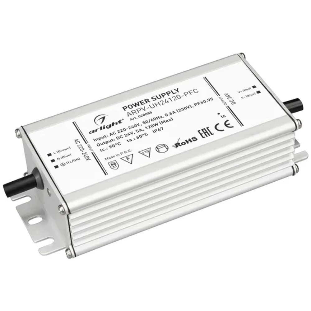 Блок питания ARPV-UH24120-PFC (24V, 5.0A, 120W) (Arlight, IP67 Металл, 7 лет) 028085