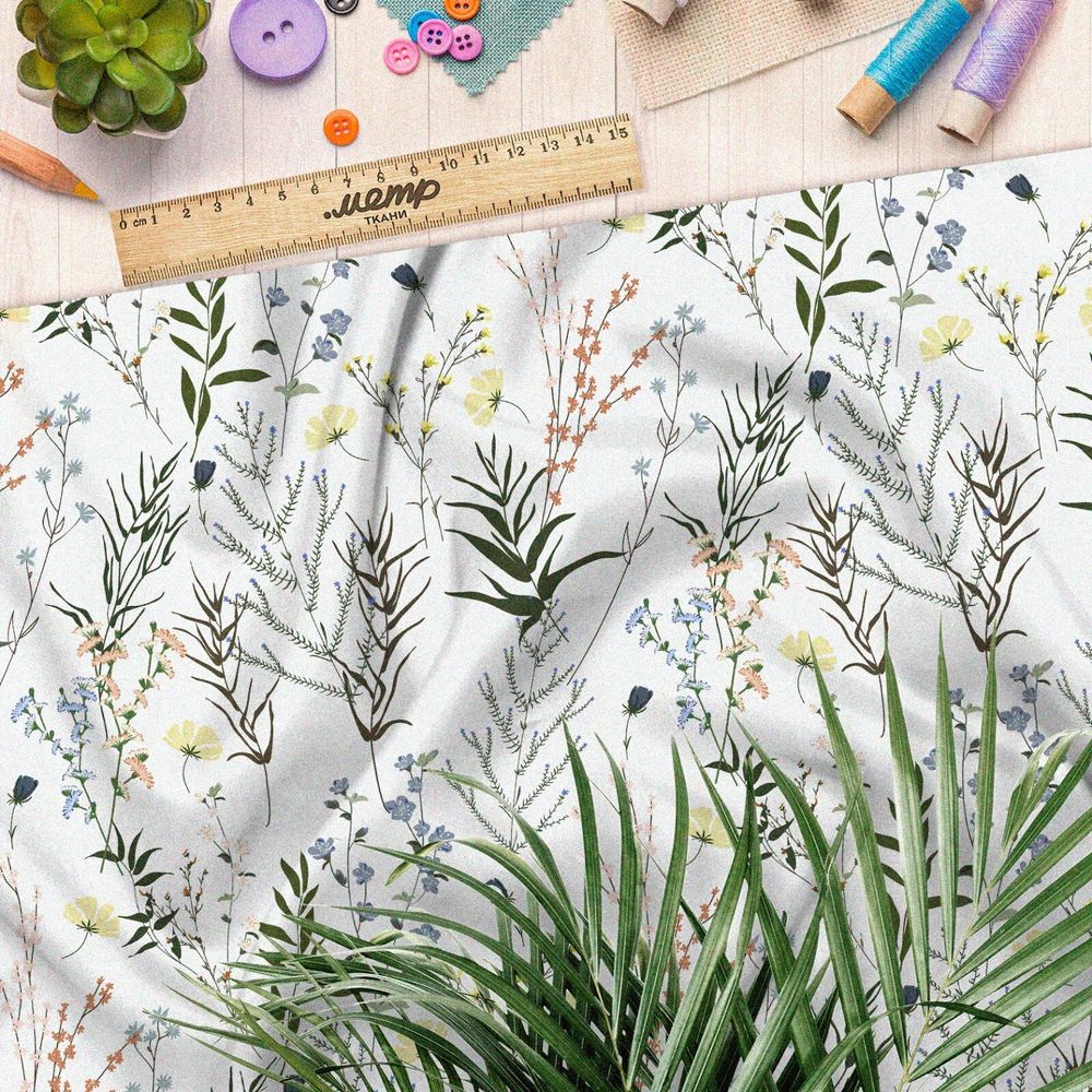 Ткань ниагара утончённые веточки с листвой