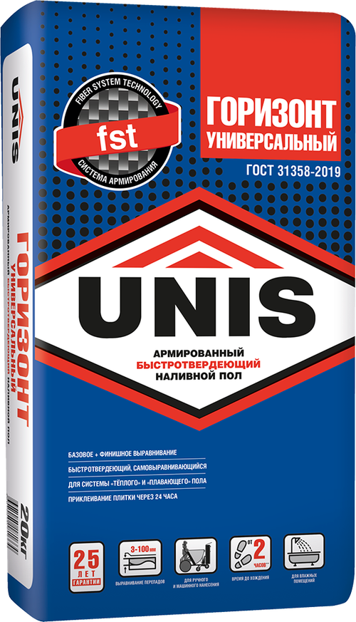 Быстротвердеющий наливной пол Юнис Горизонт Универсальный