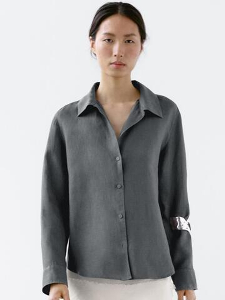 Massimo Dutti Рубашка из 100% льна, темно-зеленый