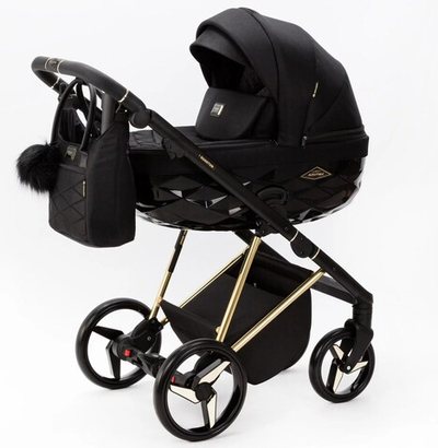 Детская коляска Adamex Quantum Special Edition 3 в 1 Q-TK617 (ЧЕРНЫЙ+ЗОЛОТО РАМА)