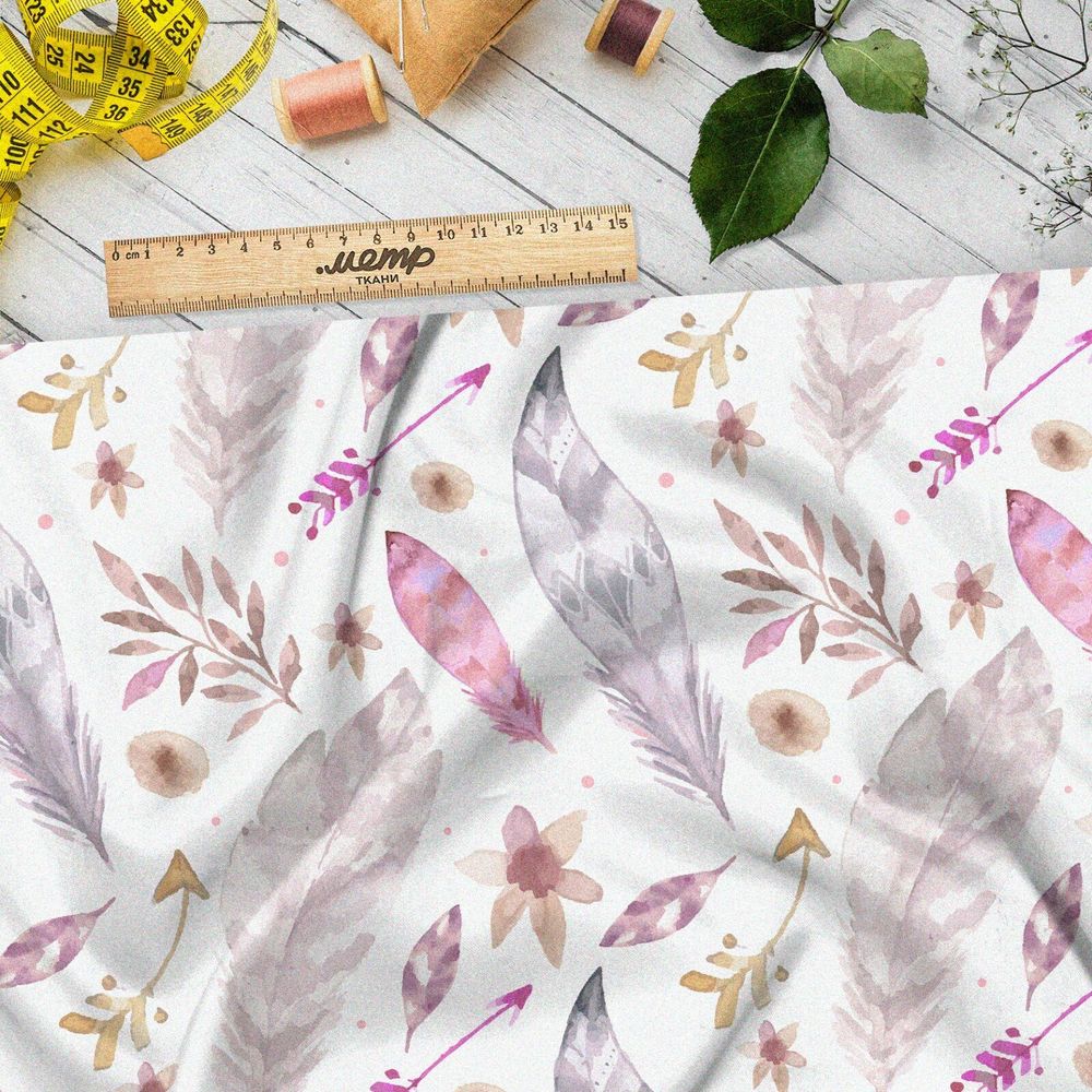 Ткань кулирная гладь акварельные перышки