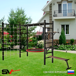Уличная шведская стенка Sv Sport рукоход с комплектом турник прямой У5534.1 (Брусья/Стойка/Скамья/Гнездо 100см/Сетка)